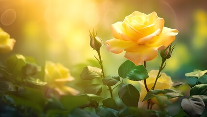 Fototapeta premium yellow roses with sunlight