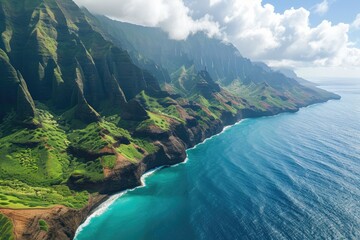 Aerial view of famous Na Pali coast, Kauai island, Hawaii.