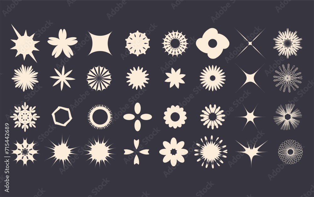 Poster set of simple design shapes. collection of y2k elements and graphic forms.