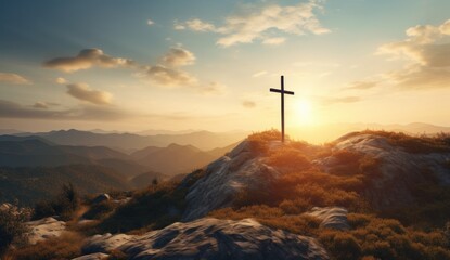 cross in the mountains christ sun.