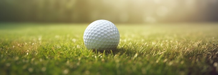 Golf ball on grass with sunlight