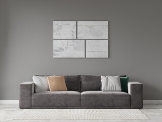 Mock up of an original living room with a stylish comfortable sofa and an exquisite fashionable background, 3d rendering.