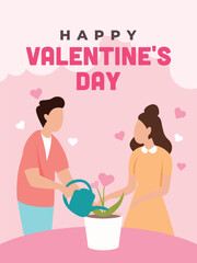 Man and Woman Grow a Love Valentine Illustration