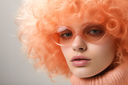 modern young woman in Peach fuzz color sport actitude