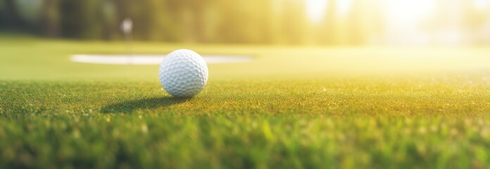 Golf ball on grass with sunlight