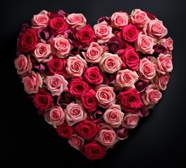a series of red roses and pink roses forming a heart