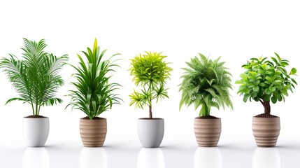 Collection of decorative houseplants isolated on white background