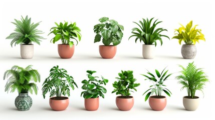 Fototapeta premium Collection of decorative houseplants isolated on white background