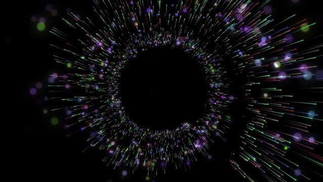 Technicolor helix background. Magical particles ring. Abstract background. Light streak, dot wave. Helix spiral with tunnel effect. Futuristic concept. 