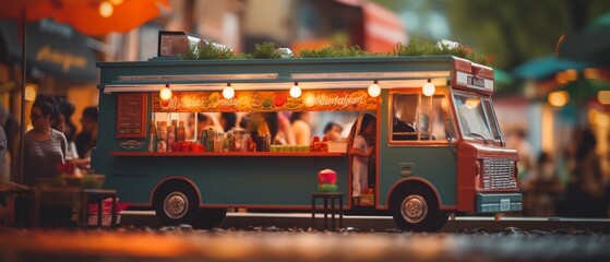 
food truck in city festival , selective focus photography - obrazy, fototapety, plakaty