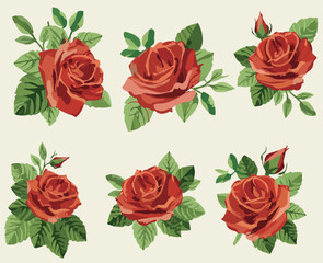 set of red roses