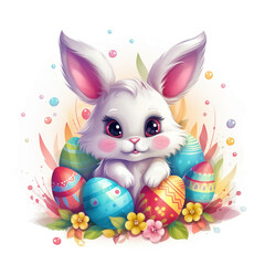Cute rabbit and easter egg cartoon on white background