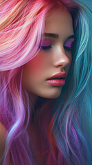 Woman With Long Pink and Blue Hair