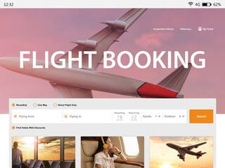 Online flight booking website interface with information