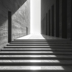 Heavenly Ascent through Timeless Monochrome Architectural Staircase