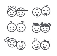 Kids icons set, boys and girls, children symbols, vector illustration