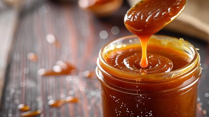 Delicious caramel sauce in a jar - 715448271