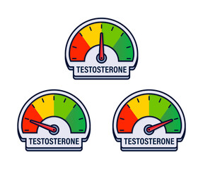 Set of Testosterone Level Indicators Vector Illustration with Color Coded Hormonal Balance Gauges