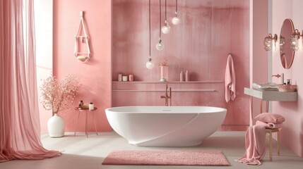 Fototapeta na wymiar Pastel pink bathroom with elegant accessories