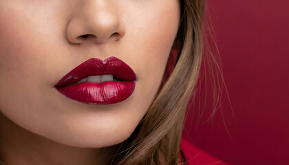 Fototapeta premium Glamorous Red Lips: A Close-Up of a Young Womans Attractive and Stylish Make-Up