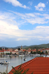 Fototapeta na wymiar Promenade in Vela Luka, picturesque small town on island Korcula, Croatia.