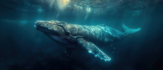 wallpaper of a whale under water, - obrazy, fototapety, plakaty