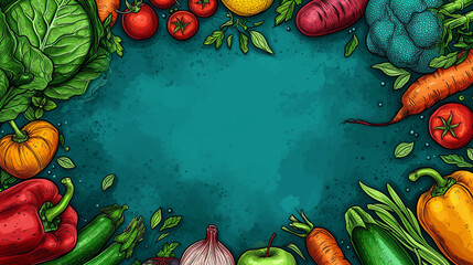 Template space surrounded by vegetables. Healthy background illustration with free copy space.