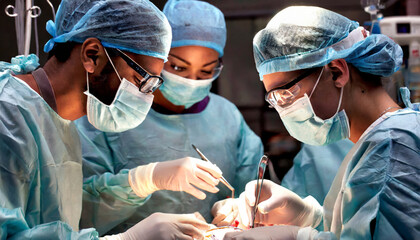 Expert Surgeons and Nurses Collaborating in a Surgical Procedure at a Hospital Operating Room