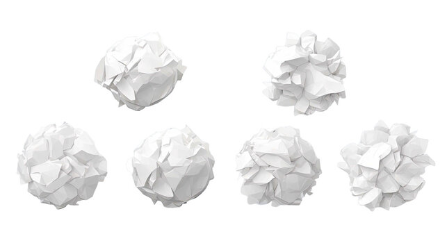  Set of crumbled paper balls isolated on transparent or white background