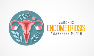 Endometriosis awareness month is observed every year in March, is a painful condition where endometrial tissue grows outside the uterus. Vector illustration - obrazy, fototapety, plakaty