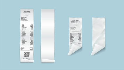 Financial paper bills from shop vector illustration set