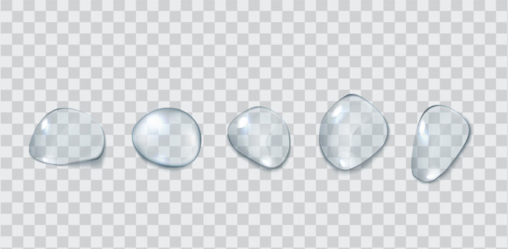 Clear liquid blobs group realistic vector illustration set