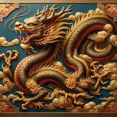 Obraz premium Regal Splendor Traditional Chinese Dragon in Opulent Gold and Red