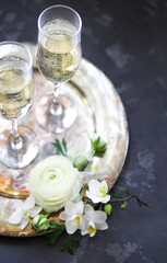 champagne and flowers