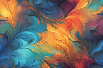 Colorful Rainbow Pattern Texture Background flow Leafs abstract Nature Ornaments in Oil Paint Illustration Artwoork style, vibrant and Modern Style for Product dream  curves fire fractal design