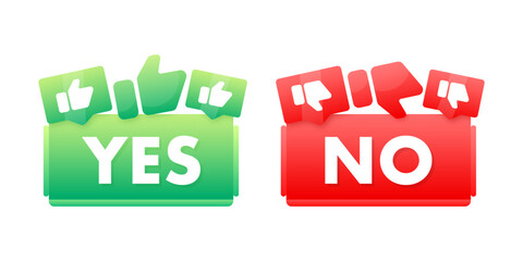 Vector illustration of thumbs up and thumbs down icons in vibrant green and red colors for feedback, voting, or decision making concept