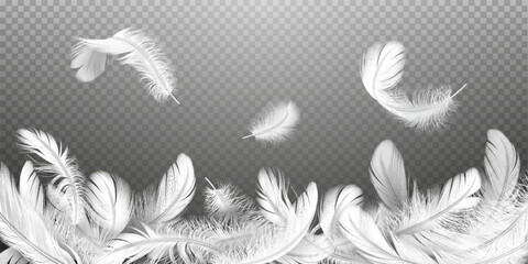 Feathers falling down on pile realistic vector illustration © ApoevArt