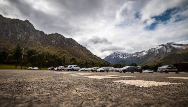 mountain car park with shallow depth of field image for cgi backplates