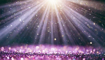 Foto op Canvas purple sparkle rays glitter lights show on stage with bokeh elegant lens flare abstract background © Claudio