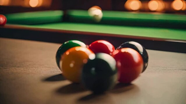 billiard table with balls