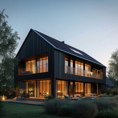 Spacious Black House With Abundant Windows for Natural Light and Stunning Views