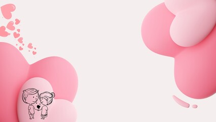 Valentines' day banners,wallpaper, card background with elements like Pink & Red Heart, love, couple , love birds, rose