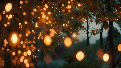 A cozy atmosphere is created by the warm and cozy lighting fixtures reminiscent of fireflies, creating an intimate setting against the vast darkness of the night sky.