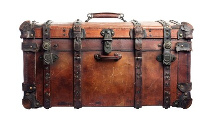 Antique Leather Storage Trunk: Vintage Style Chest with Metal Details