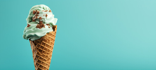 Ice cream on turquoise background, generative AI