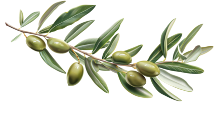 Olive branch with green olives isolated on transparent