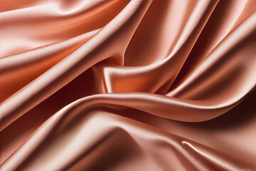 Close-up background with wavy texture of satin fabric color Peach Fuz