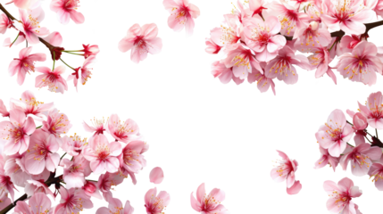 Dreamy cherry blossoms as a natural border, isolated on transparent background