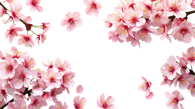 Dreamy cherry blossoms as a natural border, isolated on transparent background
