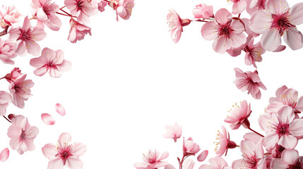 Dreamy cherry blossoms as a natural border, isolated on transparent background